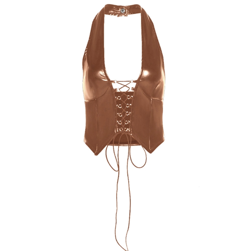 Women S Sexy Brown Leather Vest